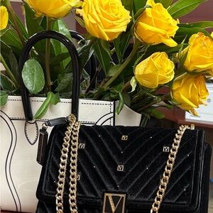 Victoria's Secret Black Velvet Shoulder Bag with Gold Chain